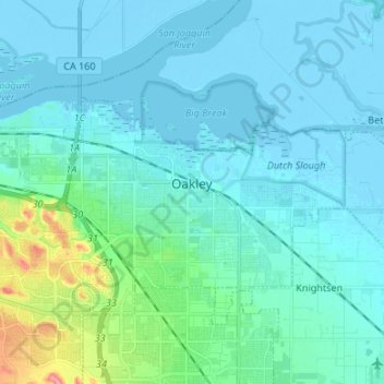 Carte topographique Oakley, altitude, relief