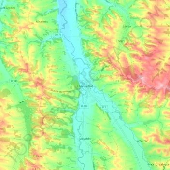 Carte topographique L'Isle-de-Noé, altitude, relief