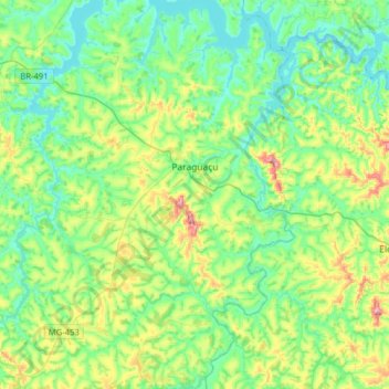 Carte topographique Paraguaçu, altitude, relief
