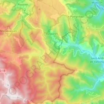Carte topographique Bassurels, altitude, relief