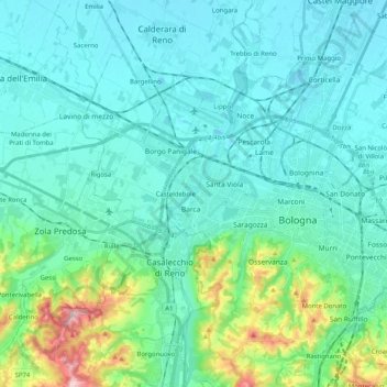 Carte topographique Fiume Reno, altitude, relief