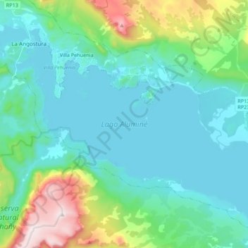 Carte topographique Lago Aluminé, altitude, relief