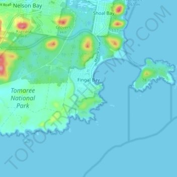 Carte topographique Fingal Bay, altitude, relief