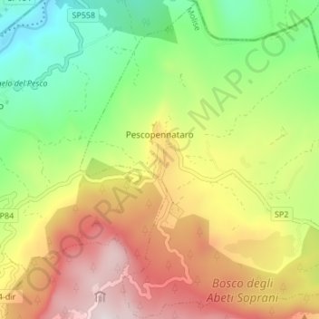 Carte topographique Pescopennataro, altitude, relief