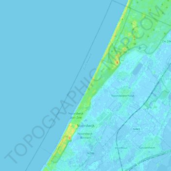 Carte topographique Noordwijk, altitude, relief