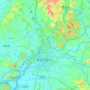 Carte topographique Pyongyang, altitude, relief