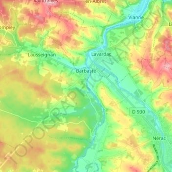 Carte topographique Barbaste, altitude, relief