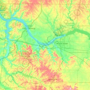 Carte topographique Colbert County, altitude, relief