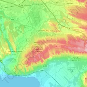 Carte topographique Lançon-Provence, altitude, relief