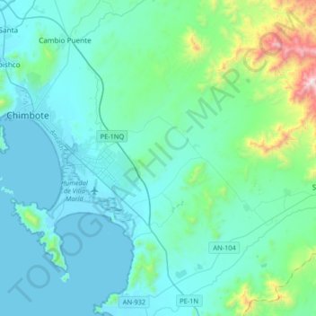 Carte topographique Nuevo Chimbote, altitude, relief
