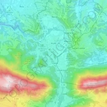 Carte topographique Arudy, altitude, relief