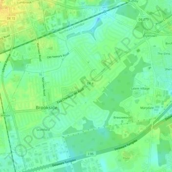 Carte topographique Brookside, altitude, relief