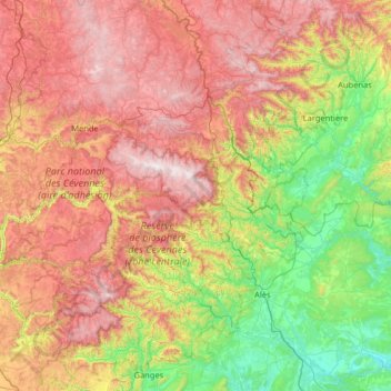 Carte topographique Cévennes, altitude, relief