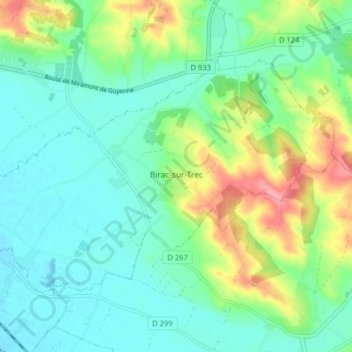 Carte topographique Birac-sur-Trec, altitude, relief