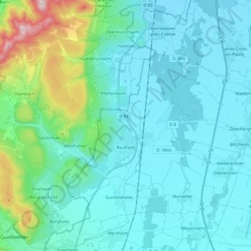 Carte topographique Rouffach, altitude, relief