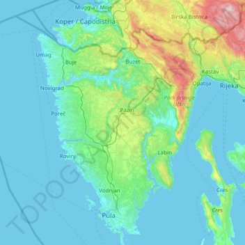 Carte topographique Istrie, altitude, relief