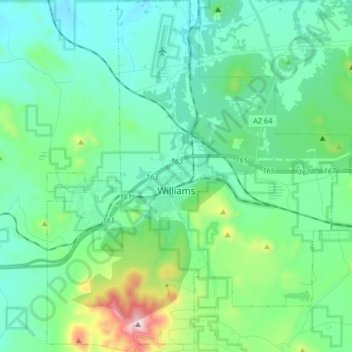 Carte topographique Williams, altitude, relief