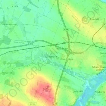 Carte topographique Ilberstedt, altitude, relief