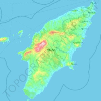 Carte topographique Rhodes, altitude, relief
