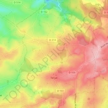 Carte topographique Terjat, altitude, relief