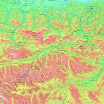 Carte topographique Bezirk Liezen, altitude, relief