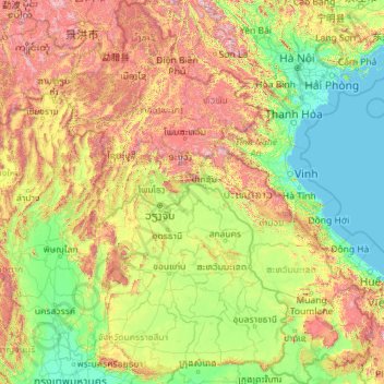 Carte topographique Laos, altitude, relief