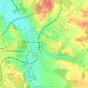 Carte topographique La Rochefoucauld, altitude, relief