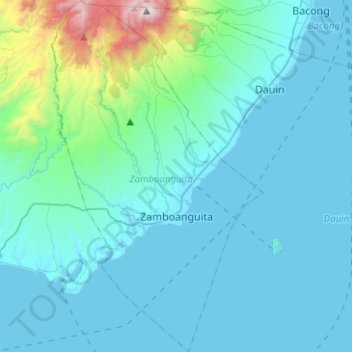 Carte topographique Zamboanguita, altitude, relief