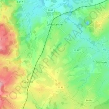 Carte topographique Lavaufranche, altitude, relief