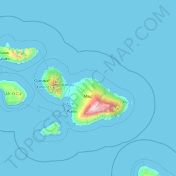 Carte topographique Comté de Maui, altitude, relief