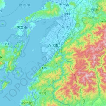 Carte topographique Yatsushiro, altitude, relief