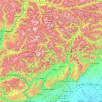 Carte topographique Dolomieten, altitude, relief