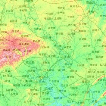 Carte topographique 内江市, altitude, relief