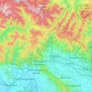 Carte topographique Pistoia, altitude, relief