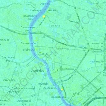 Carte topographique Nonthaburi, altitude, relief