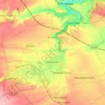 Carte topographique Obhausen, altitude, relief