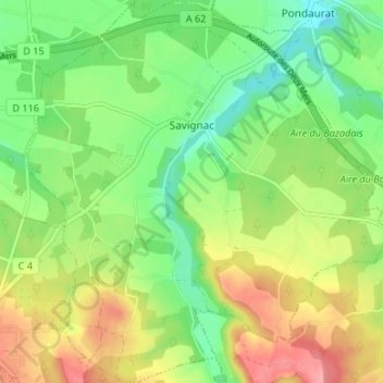 Carte topographique Savignac, altitude, relief