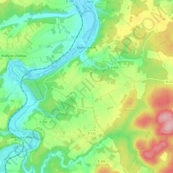 Carte topographique Mailly-la-Ville, altitude, relief