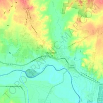Carte topographique Rio Grande City, altitude, relief