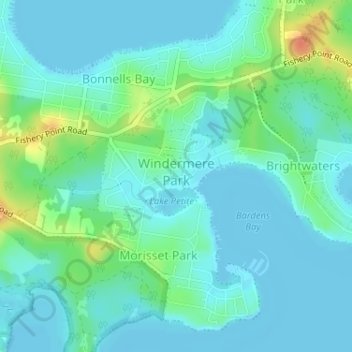 Carte topographique Windermere Park, altitude, relief