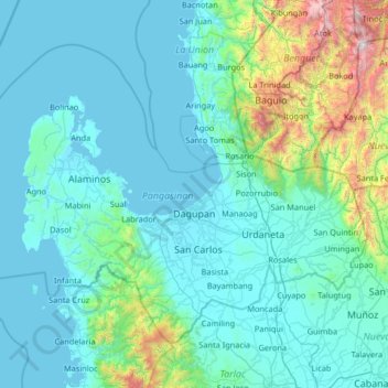 Carte topographique Pangasinan, altitude, relief