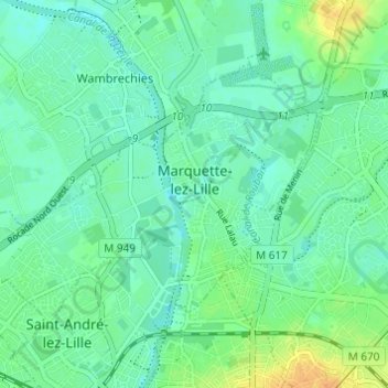 Carte topographique Marquette-lez-Lille, altitude, relief