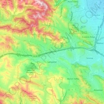 Carte topographique Lafayette, altitude, relief