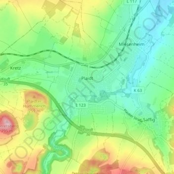 Carte topographique Plaidt, altitude, relief