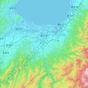 Carte topographique Toyama, altitude, relief