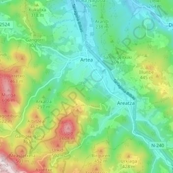 Carte topographique Artea, altitude, relief
