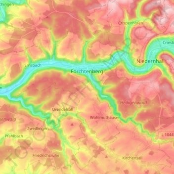 Carte topographique Forchtenberg, altitude, relief