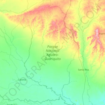 Carte topographique Parque Nacional Aguaro-Guariquito, altitude, relief