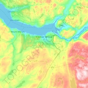 Carte topographique Corner Brook, altitude, relief