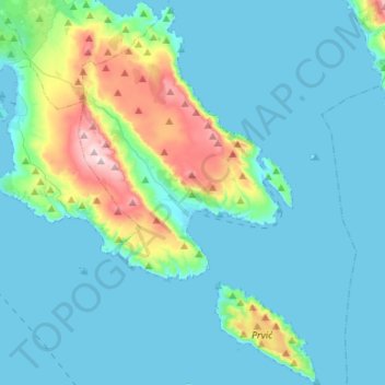 Carte topographique Općina Baška, altitude, relief